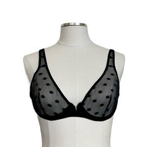 bcbgeneration | black unlined mesh polka dot fishnet lace underwire bra | sz 36b